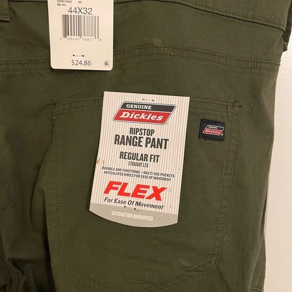 Genuine Dickies Ripstop Range Pants Mens 44x32 Olive‎ Green Regular Fit Flex New